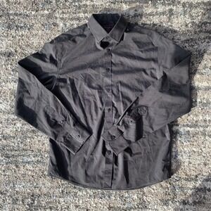 Untuckit Mens Medium Wrinkle Free Black Long Sleeve Button Shirt